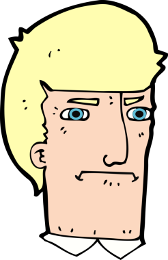 Bir insan tarafından çizilmiş gözleri kısarak bakan çizgi film adamı.