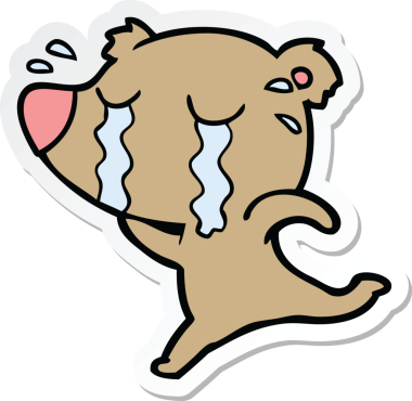 Bir insan tarafından çizilmiş ağlayan bir ayının çıkartması.