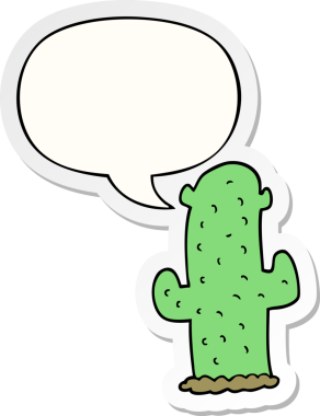 Bir insan tarafından çizilmiş konuşma balonu çıkartmalı çizgi film kaktüsü.