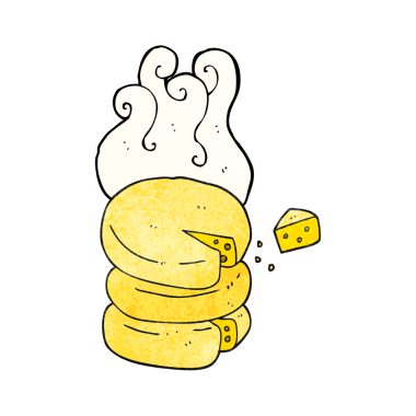 Bir insan tarafından çizilmiş el yapımı karikatür peynir çarkı.