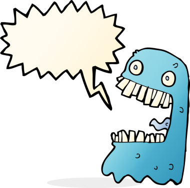 Bir insan tarafından çizilmiş konuşma balonlu iğrenç bir hayalet.