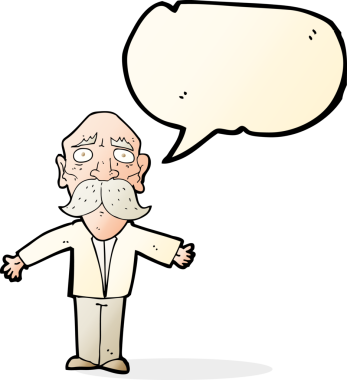 bir insan tarafından çizilmiş bir konuşma balonuyla yaşlı bir adamı hayal kırıklığına uğrattı.