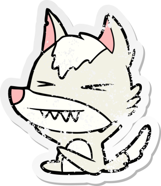 Bir insan tarafından çizilmiş kızgın bir kurt çizgi filminin sıkıntılı çıkartması.