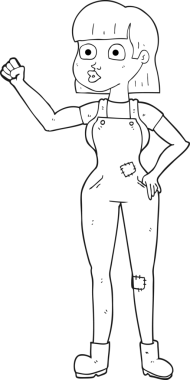 El yazısıyla çizilmiş siyah beyaz karikatür kadın bir insan tarafından çekilen yumruğu.