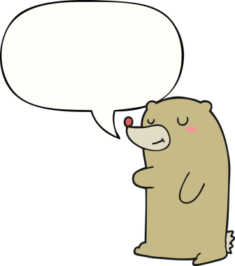 Bir insan tarafından çizilmiş konuşma balonu olan sevimli çizgi film ayısı.