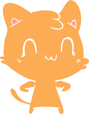 Bir insan tarafından çizilmiş düz renkli çizgi film mutlu kedi.