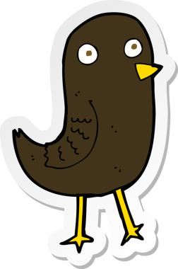 Bir insan tarafından çizilmiş komik bir karikatür kuşunun çıkartması.