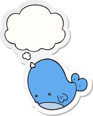 Düşünce baloncuğu insan tarafından çizilmiş bir çıkartma olan çizgi film balinası.