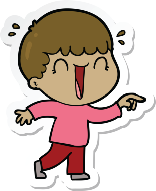 Bir insan tarafından çizilmiş, gülen bir çizgi film karakterinin çıkartması.