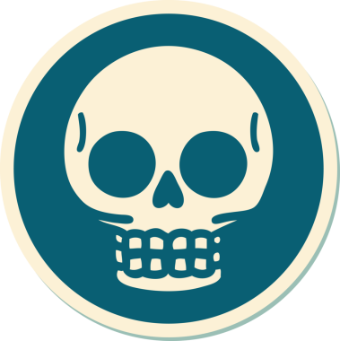 Bir insan tarafından çizilmiş bir kafatasının geleneksel stiliyle dövme çıkartması.