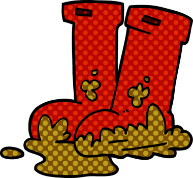 Bir insan tarafından çizilmiş çamurlu çizmeler.