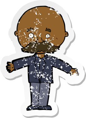 Bir insan tarafından çekilen kolları açık kel bir adamın gerilmiş çıkartması.