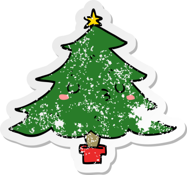 Bir insan tarafından çizilmiş şirin bir karikatür Noel ağacının sıkıntılı çıkartması.