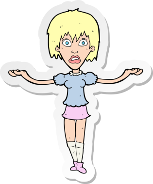 Bir insan tarafından çizilmiş omuz silken bir karikatür kadının çıkartması.