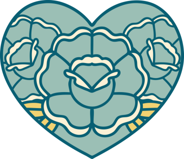 Bir insan tarafından çizilmiş kalp ve çiçeklerin ikonik dövme şekli