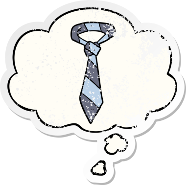 Düşünce baloncuklu çizgili çizgi film kravatı bir insan tarafından çizilmiş yıpranmış bir çıkartma gibi