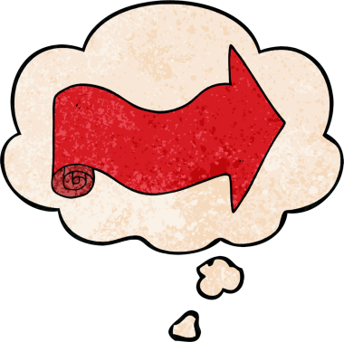 bir insan tarafından çizilmiş grunge desen biçiminde düşünce baloncuğu ile ok gösteren çizgi film