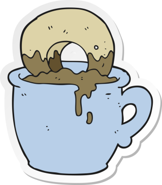 Bir insan tarafından çizilmiş kahveye batırılmış bir çörek etiketi.