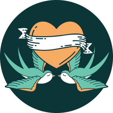 Kırlangıçların ikonik dövme şekli ve bir insan tarafından çizilmiş bir kalp.