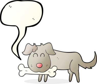 Bir insan tarafından çizilmiş kemikli serbest konuşma balonu karikatür köpeği.