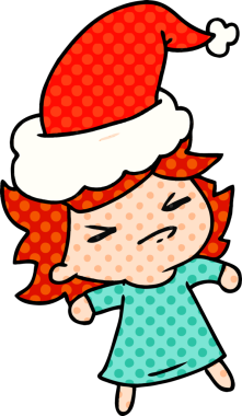 Bir insan tarafından çizilmiş Kawai kızının el çizimi Noel karikatürü.