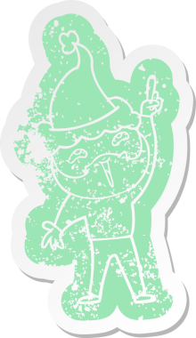 Mutlu sakallı, Noel Baba şapkası takan, bir insan tarafından çizilmiş, garip bir karikatür.