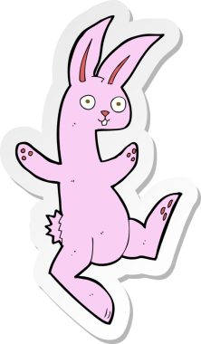 Bir insan tarafından çizilmiş komik pembe tavşanın çıkartması.