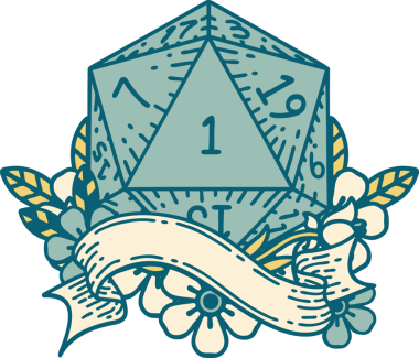 Retro Dövme Biçimi Doğal Bir d20 zar bir insan tarafından çizildi