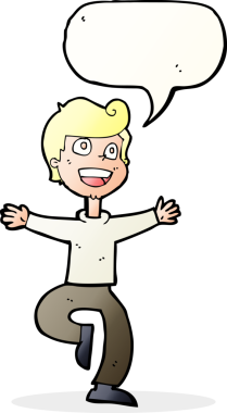 Bir insan tarafından çizilmiş konuşma balonu olan heyecanlı bir çocuk.