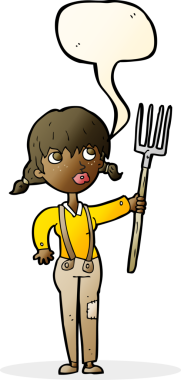 Bir insan tarafından çizilmiş konuşma balonu olan çiftçi kız.