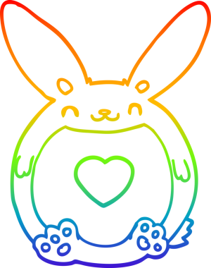 Gökkuşağı gradyan çizgi çizimi. Bir insan tarafından çizilmiş aşk dolu bir tavşan.