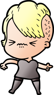 Çizgi film, bir insan tarafından çizilmiş sinirli hippi kız.