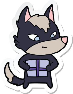 Bir insan tarafından çizilmiş dost canlısı bir kurt çizgi filminin çıkartması.