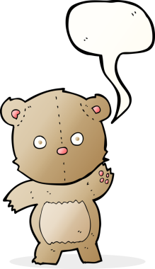 Bir insan tarafından çizilmiş konuşma balonlu oyuncak ayı.