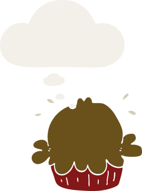 Düşünce baloncuğu insan tarafından çizilmiş şirin bir çizgi film pastası.