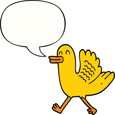 Bir insan tarafından çizilmiş konuşma balonlu ördek.