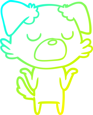 Bir insanın omuzlarını silkeleyen çizgi film köpeğinin soğuk gradyan çizgisi