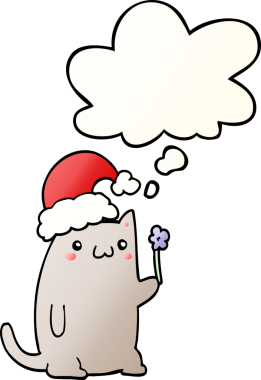 Bir insan tarafından çizilmiş yumuşak eğimli düşünce baloncuklu şirin bir çizgi roman kedisi.