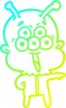 Bir insan tarafından çizilen mutlu çizgi film uzaylısının soğuk gradyan çizgisi