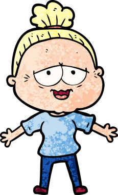 Bir insan tarafından çizilmiş mutlu yaşlı kadın çizgi filmi.