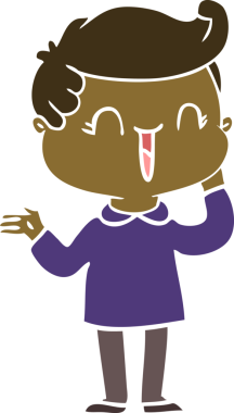 Bir insan tarafından çizilmiş düz renkli çizgi film karakteri.