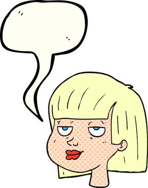 Bir insan tarafından çizilmiş serbest çizilmiş çizgi roman konuşma balonu kadın yüzü.