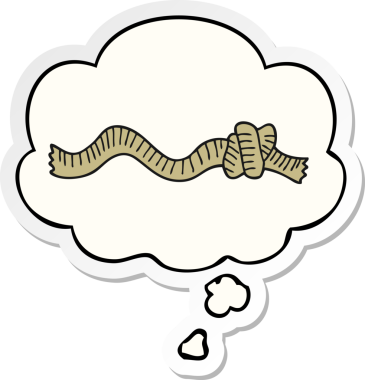 Düşünce baloncuğu ile düğümlenmiş çizgi film etiketi bir insan tarafından çizilmiş.