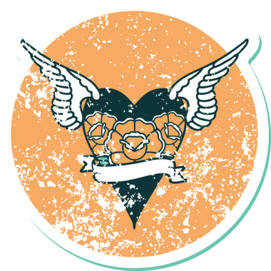 Bir insan tarafından çizilmiş çiçek ve pankartıyla uçan bir kalbin sembolik dövmeli resmi.