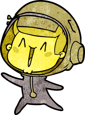 Bir insan tarafından çizilen mutlu astronot çizgi filmi.