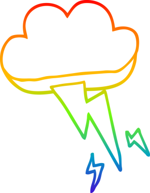 Gökkuşağı gradyan çizgisi bir çizgi film gökgürültüsü bulutu ve bir insan tarafından çizilmiş yıldırım