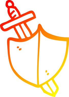 Bir insan tarafından çizilen çizgi film kılıcının ve kalkanın çizimi.