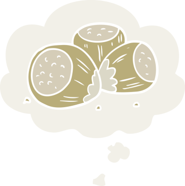 Düşünce baloncuklu karikatür fındıkları bir insan tarafından çizilmiş.