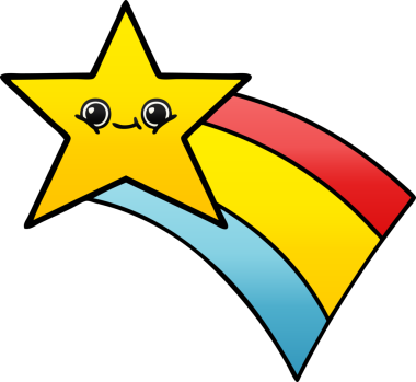 Bir insan tarafından çizilmiş kayan gökkuşağı yıldızının gölgeli karikatürü