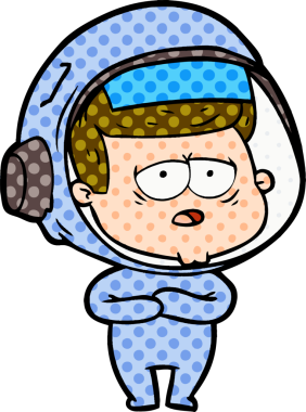 Bir insan tarafından çizilmiş yorgun astronot çizgi filmi.